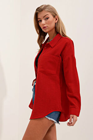20153 Tek Cepli Oversize Gömlek - Kırmızı