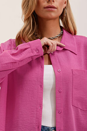 20153 Tek Cepli Oversize Gömlek - Fuşya