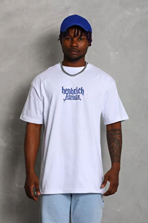 Unisex Oversize Baskılı Bisiklet Yaka T-Shirt - Beyaz