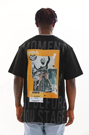 Unisex Baskılı Oversize T-Shirt - Siyah