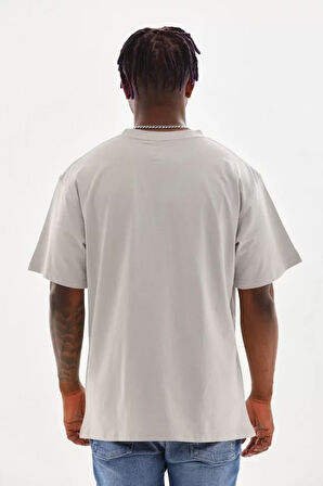 Unisex Baskılı Oversize T-Shirt - Gri