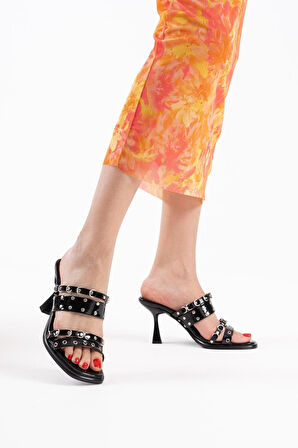 Merlin Topuklu Kadın Siyah Terlik