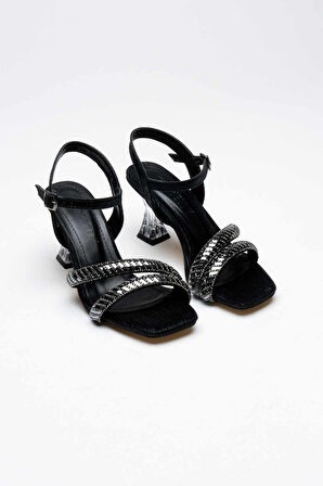 Kendy Siyah Taşlı Kadın Topuklu Sandalet