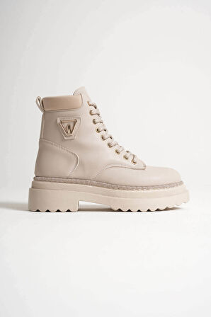 Fiora Özel Tasarım Kadın Kışlık Kalın Tabanlı Bej Bot