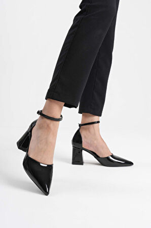 Doren Siyah Rugan Kadın Topuklu Ayakkabı