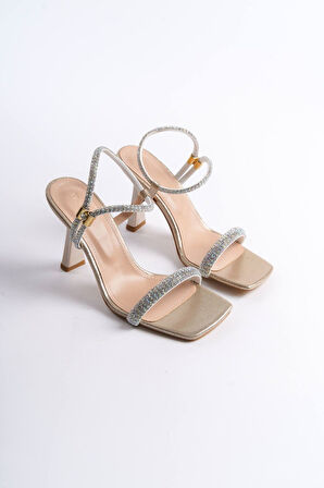 Destina Altın Taşlı Kadın Topuklu Sandalet