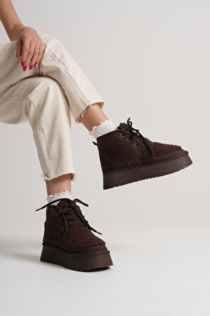 Loana Kadın Kürklü Acı Kahve Kışlık Kalın Tabanlı Bot