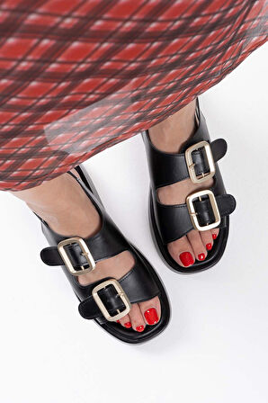 Shery Siyah Cilt Sandalet