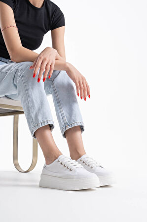 Glown Kadın Beyaz Keten Spor Ayakkabı