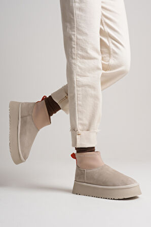 Nadia Kadın Bej Kışlık İçi Kürklü Kalın Taban Bot