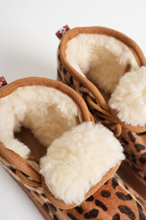 Elena Kadın Kışlık İçi Kürklü Kalın Taban Leopar Desen Bot