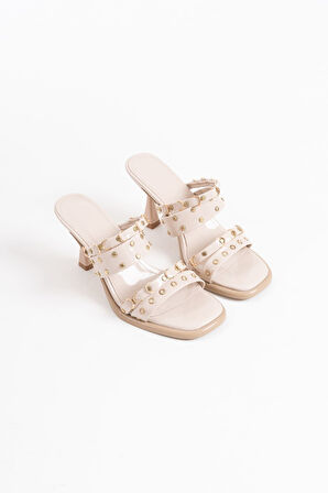 Merlin Topuklu Kadın Bej Terlik