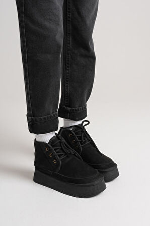 Elena Kadın Siyah Kışlık İçi Kürklü Kalın Taban Bot