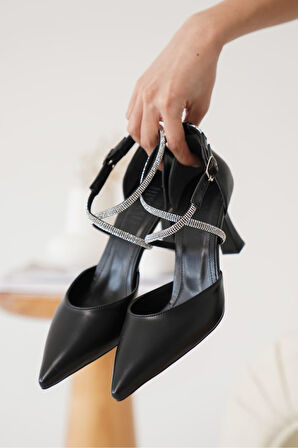 Fiona Taşlı Kadın Siyah Topuklu Ayakkabı