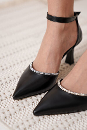 Darla Taşlı Kadın Siyah Topuklu Ayakkabı