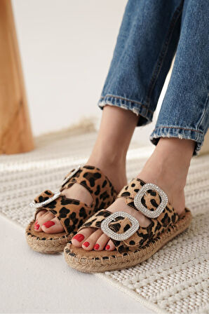 Tyna Süet Leopar Taşlı Kadın Terlik