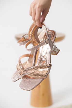 Kendy Rose Gold Taşlı Kadın Topuklu Sandalet