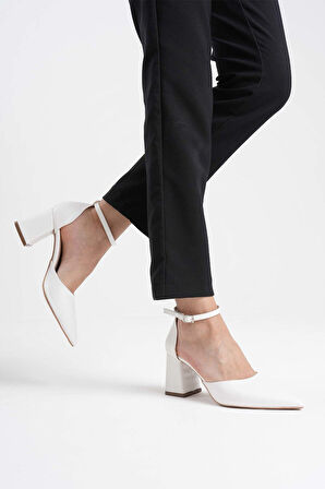 Doren Beyaz Cilt Kadın Topuklu Ayakkabı