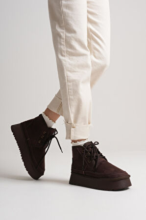 Elena Kadın Acı Kahve Kışlık İçi Kürklü Kalın Taban Bot