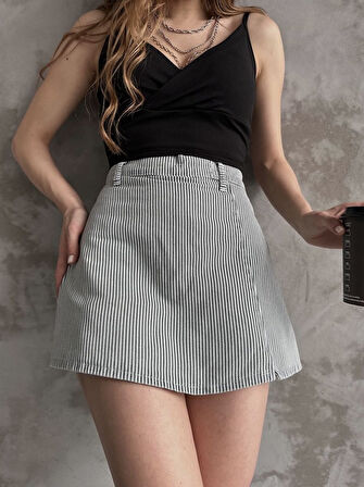 Kadın Denim Arkası Çift Cepli Mini Şort Etek 