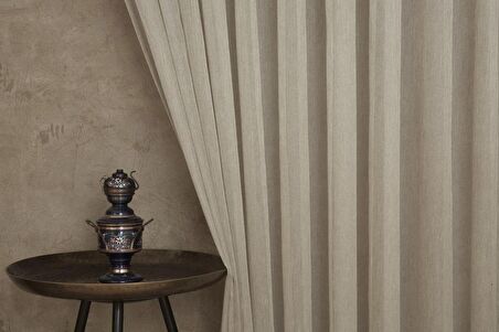 Massarelli Etamin Şantuklu Tül Bej  1-3 Sık Pile