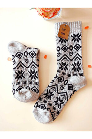 2 ÇİFT BAMBU TERMAL SOKET YILBAŞI HEDİYE KADİFE YUMUŞAK ETNİK KADIN ÇORABI KIRMIZI GRİ ÇORAP 36-40