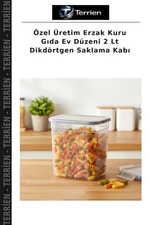 Özel Üretim Erzak Kuru Gıda Ev Düzeni 2 Lt Dikdörtgen Saklama Kabı