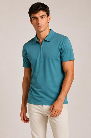 Ultra Yumuşak Dokulu Kısa Kollu Fermuarlı Polo Yaka T-shirt