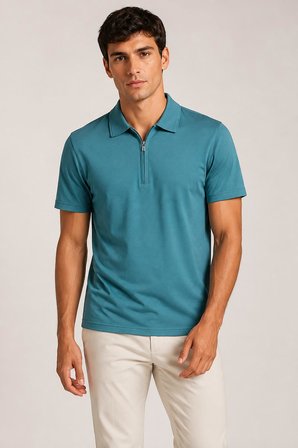 Ultra Yumuşak Dokulu Kısa Kollu Fermuarlı Polo Yaka T-shirt
