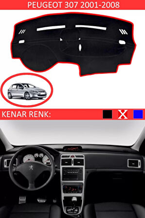 Torpido Koruma Halısı Siyah Kenar Renk Kırmızı Peugeot 307 2001-2008 ile Uyumlu