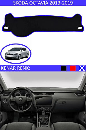 Torpido Koruma Halısı Siyah Kenar Renk Mavi Skoda Octavia 2013-2019 ile Uyumlu