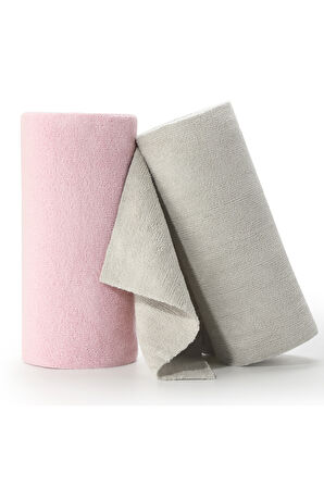 Çok Amaçlı Rulo Mikrofiber Temizlik Bezi 30x30 40 Yapraklı Pembe - Açık Gri(2x20’li Paket)