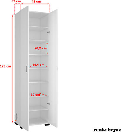 Modilayn Ofis Dolabı Sekiz Raflı Cok Amaclı Dolap Mutfak Dolabı Banyo Dolabı