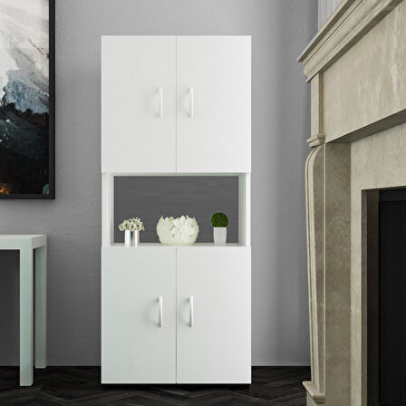 Modilayn Mutfak Dolabı Minifırın Mikrodalga Dolabı 4 Kapaklı Çok Amaçlı Banyo Dolabı Ofis Dolabı