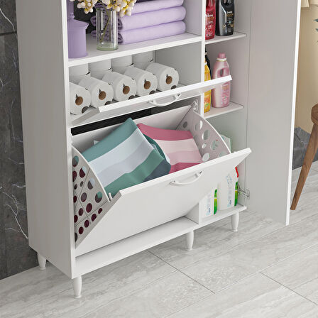 Modilayn Mutfak Dolabı Sepetli Kirli Camasır Dolabı Banyo Dolabı 5 Raflı Cok Amaclı Dolap