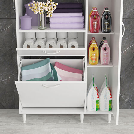 Modilayn Mutfak Dolabı Sepetli Kirli Camasır Dolabı Banyo Dolabı 5 Raflı Cok Amaclı Dolap