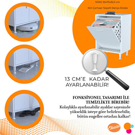 Modilayn Söke 50x75x32,5 cm Kirli Çamaşır Dolabı Sepetli Banyo Dolabı