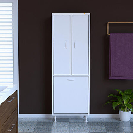 İNCİ 57x165 cm Üç Kapaklı Çok Amaçlı Kirli Çamaşır Dolabı Sepetli Banyo Dolabı