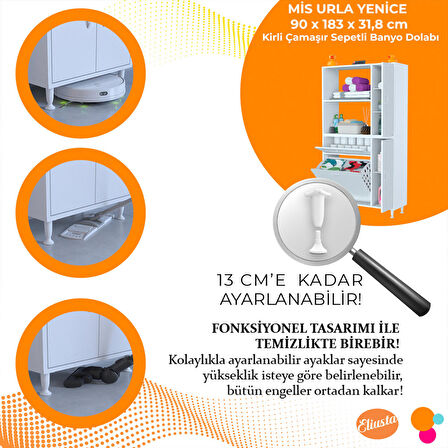 Modilayn Mis Urla Yenice 90 x 183 x 31,5 cm Kirli Çamaşır Dolabı Sepetli Banyo Dolabı