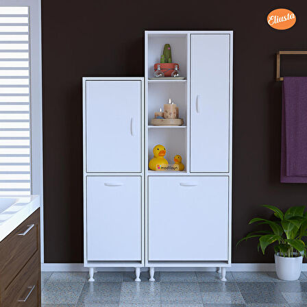 Modilayn Forbest İnci 97x165 cm 3 Kapaklı Kirli Çamaşır Dolabı Sepetli Banyo Dolabı