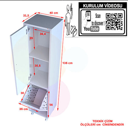 Modilayn Forbest 40x135 cm Banyo Düzenleyici Detarjan Temizlik Havlu Çamaşır Dolabı