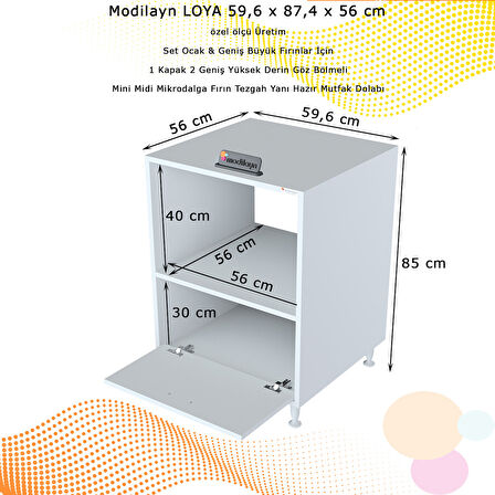 Modilayn Loya 59,6 X 87,4 X 56 Cm Set Altı Dolap Alt Kapaklı Ocak Altı Mini Midi Mikrodalga Fırın Dolabı