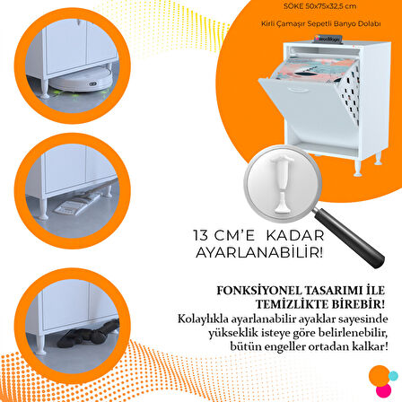 Modilayn Söke 50x75x32,5 Sepetli Banyo Dolabı Çok Amaçlı Dolap Kirlı Çamaşır Dolabı Mutfak Dolabı