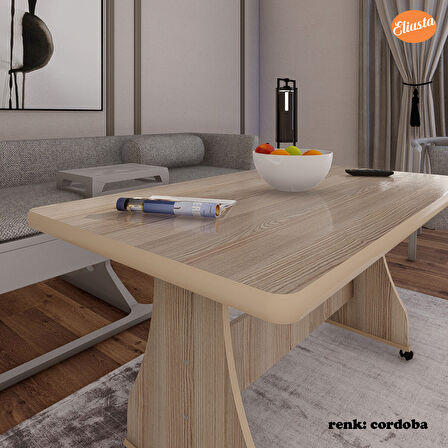 Eliusta Tekerlekli Mdf Masa %100 Mdf Orta Sehpa Mutfak Masası Yemek Masası