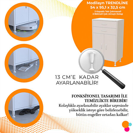 TRENDLİNE 54 x 95,1 x 32,5 cm 2 Kapaklı 2 Çekmeceli 2 Bölmeli Çok Amaçlı Dolap