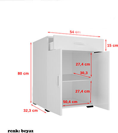 Modilayn 2 Kapaklı Tek Çekmeceli Çok Amaçlı Banyo Dolabı