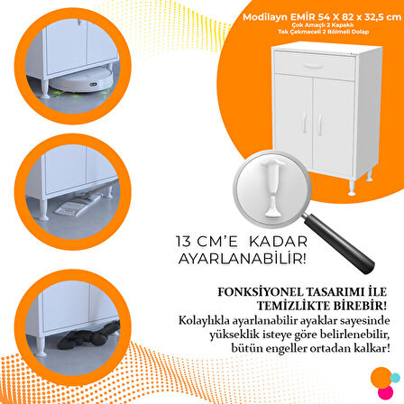 Modilayn 54 x 80 x 32.5 cm 2 Kapaklı Tek Çekmeceli Mutfak Dolabı Çok Amaçlı Banyo Dolabı