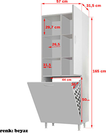 Modilayn   Tek Kapaklı Sepetli Banyo Dolabı