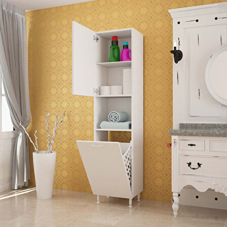 Modilayn Tek Kapaklı Açık Raflı Sepetli Banyo Dolabı
