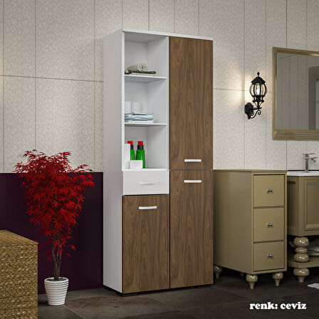 Modilayn 3 Kapaklı Tek Çekmeceli Raflı Banyo Dolabı Çok Amaçlı Dolap